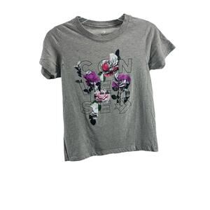 Converse Gray Floral Graphic Short Sleeve Classic Fit T-Shirt Women's Size XS